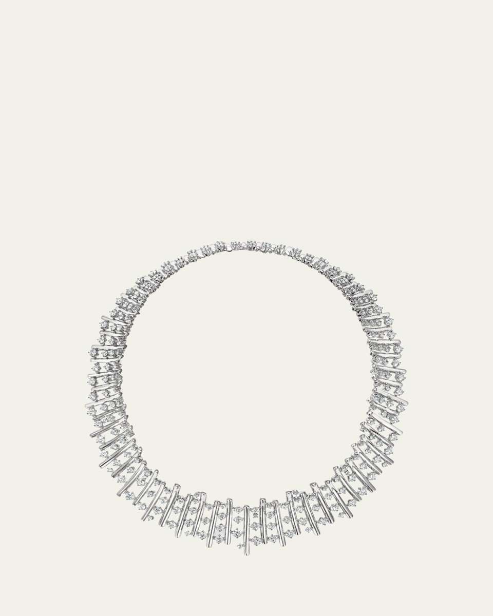 18K White Gold Barre Multi-Row Diamond Choker Necklace